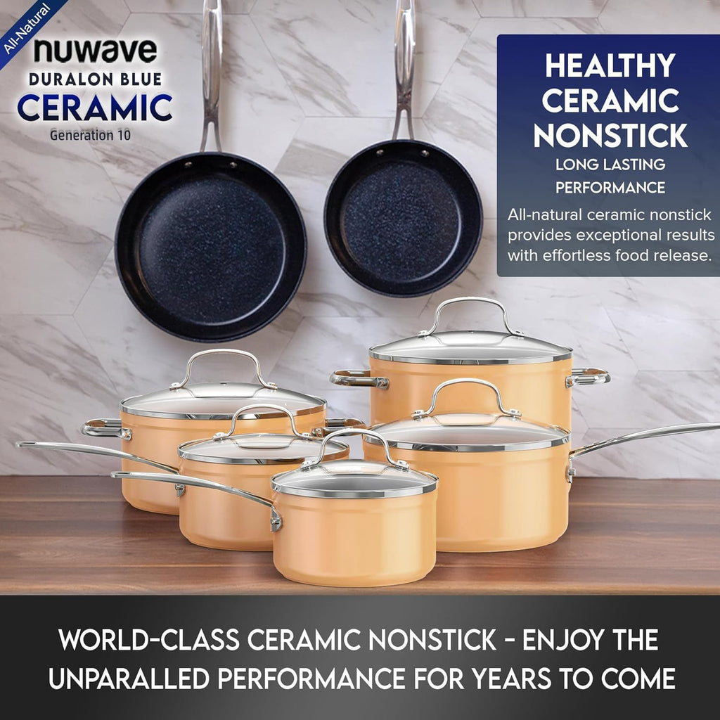 Nuwave Healthy Duralon Blue Ceramic Nonstick Cookware Set, PFAS Free