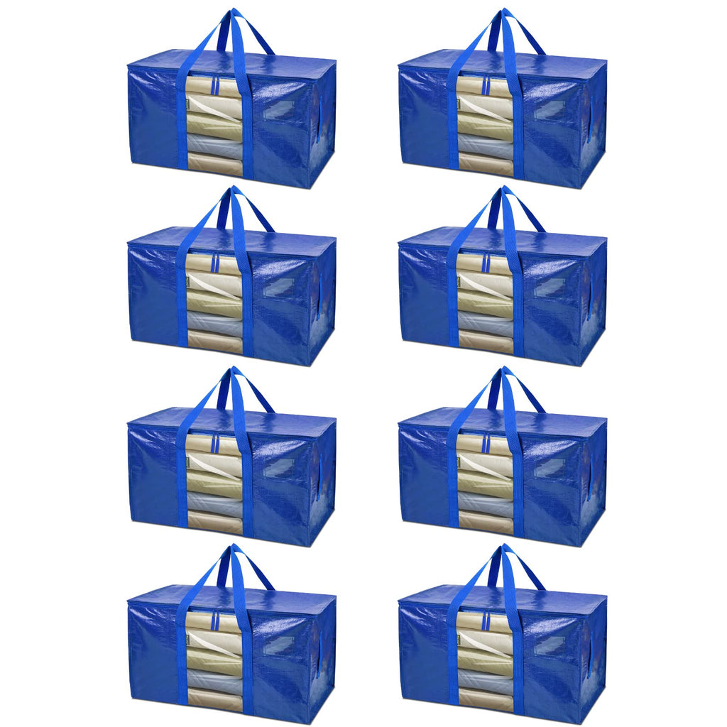 BALEINE 8-Pack Oversized Moving Bags with Reinforced Handles, Heavy-Duty Storage Tote Moving Supplies for Packaging, Camping (Blue w/Window, 8-Pack)