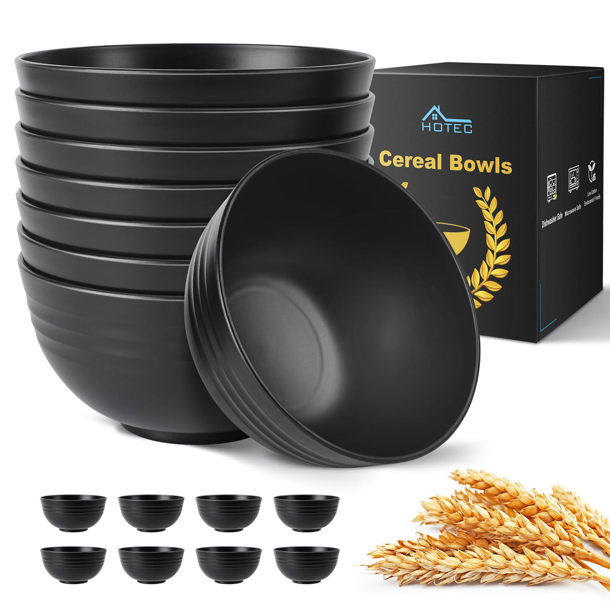 HOTEC 8-Pack 26oz Unbreakable Plastic Cereal Bowls, Off-White