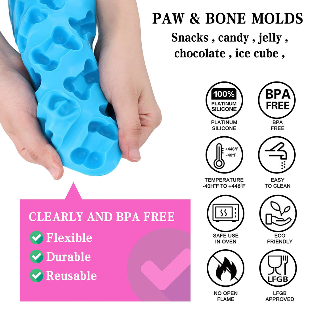 SAGOOITS 8PCS Silicone Molds Puppy Dog Paw and Bone Shape, Reusable Silicone Chocolate Molds, Non-Stick gummy molds, Dog Treat Molds, Used for Chocolate, Candy,Pudding, Jelly,Ice Cube,Biscuits