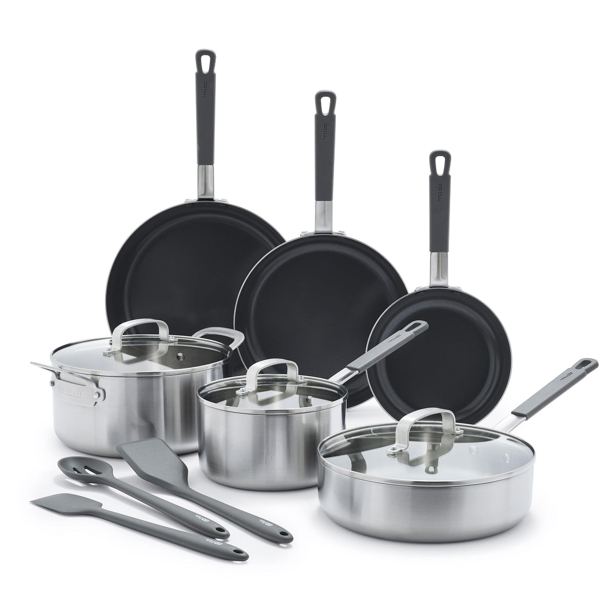 GreenPan x Bobby Flay Stainless Steel 12 Piece Cookware Pots & Pans Set, Professional Grade Tri-Ply, Multiclad, PFAS-Free Ceramic Nonstick, Induction Suitable, Dishwasher & Oven Safe,Stay Cool Handles