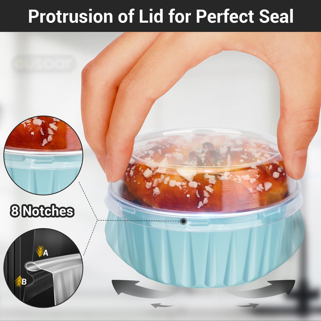 EUSOAR Cake Baking Cups, 100pcs 5oz 125ml Muffin Liners Cups with Lids Disposable Foil Ramekins, Aluminum Cupcake liners Foil Creme Brulee Baking Cups Pudding Cups Holders Pans Oven Safe
