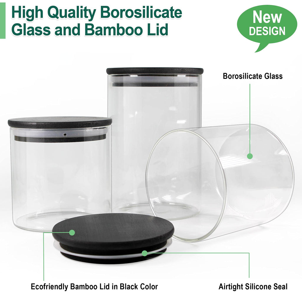 Urban Green Glass Jars with Airtight Black Lids, Food Storage Container with Airtight Lids, Glass Canisters Sets, Kitchen Food Storage Containers (6 Sets of 20oz)