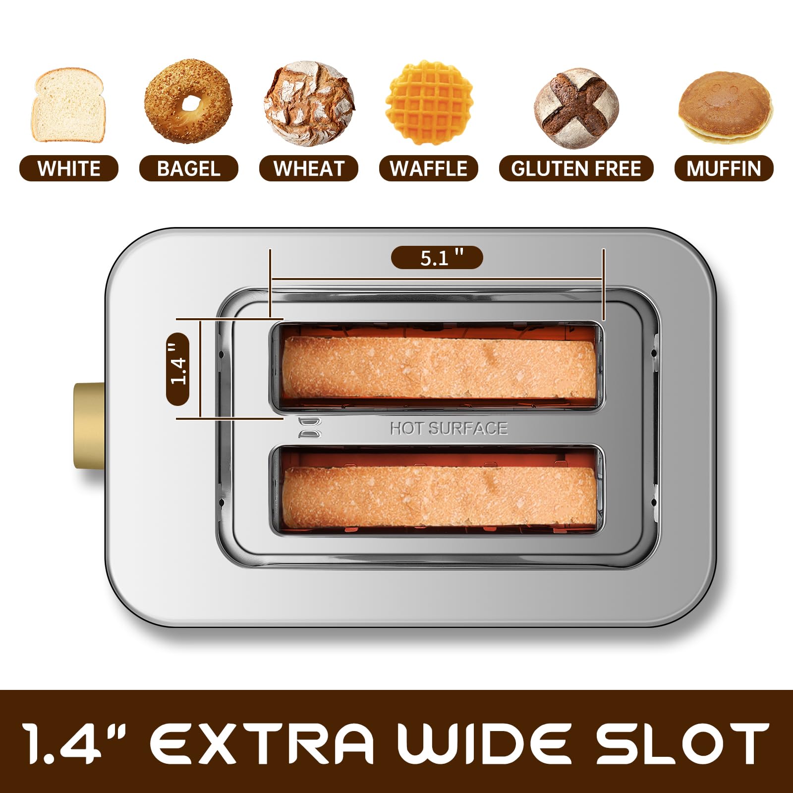 SEEDEEM Touchscreen Toaster 2 Slice, Stainless Steel, 6 Shade, 900W, White