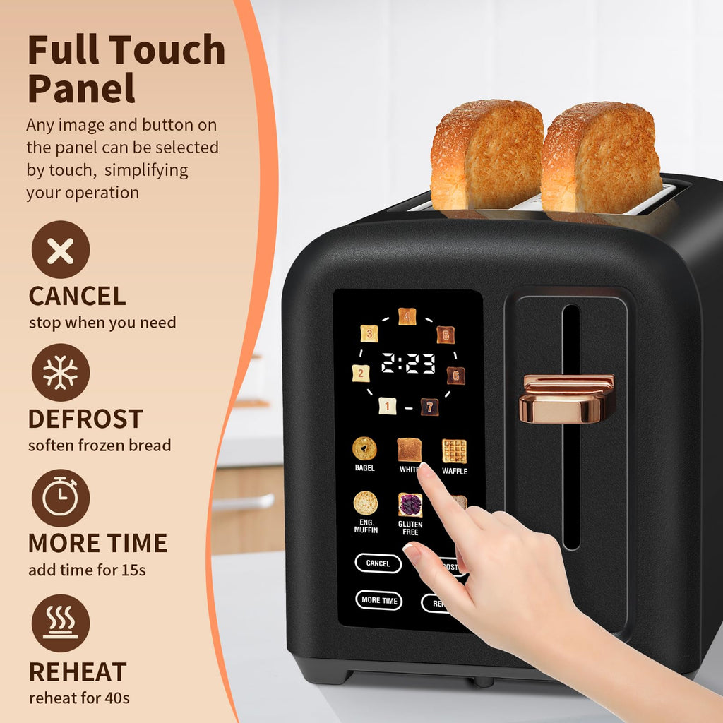 SEEDEEM Touchscreen Toaster 2 Slice, 7 Shade, Stainless, 1350W Dark Chocolate