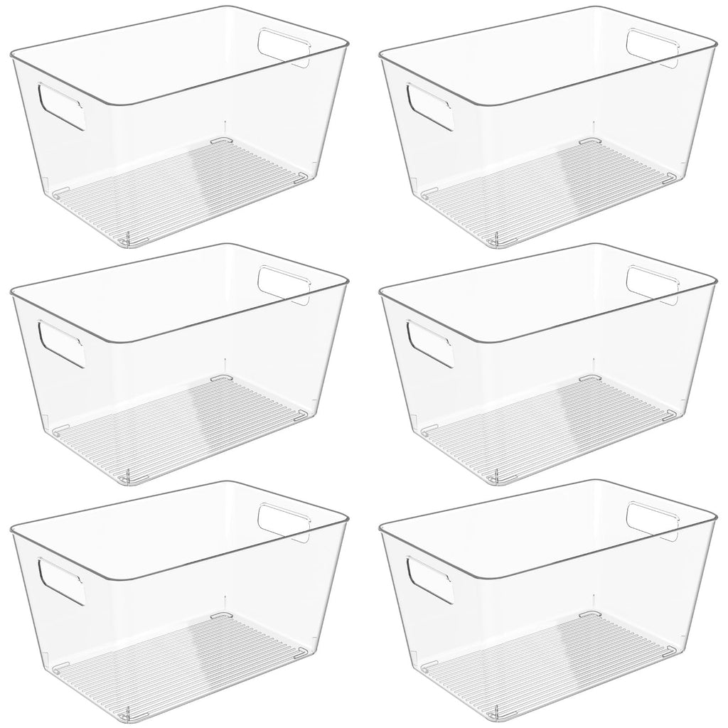 6 Pack Clear Plastic Storage Bins, 11" Large Pantry Organizer Bins with Handles, Plastic Containers for Refrigerator,BPA-Free Perfect for Kitchen,Fridge,Cabinet,Pantry,Bathroom,Closet Organization