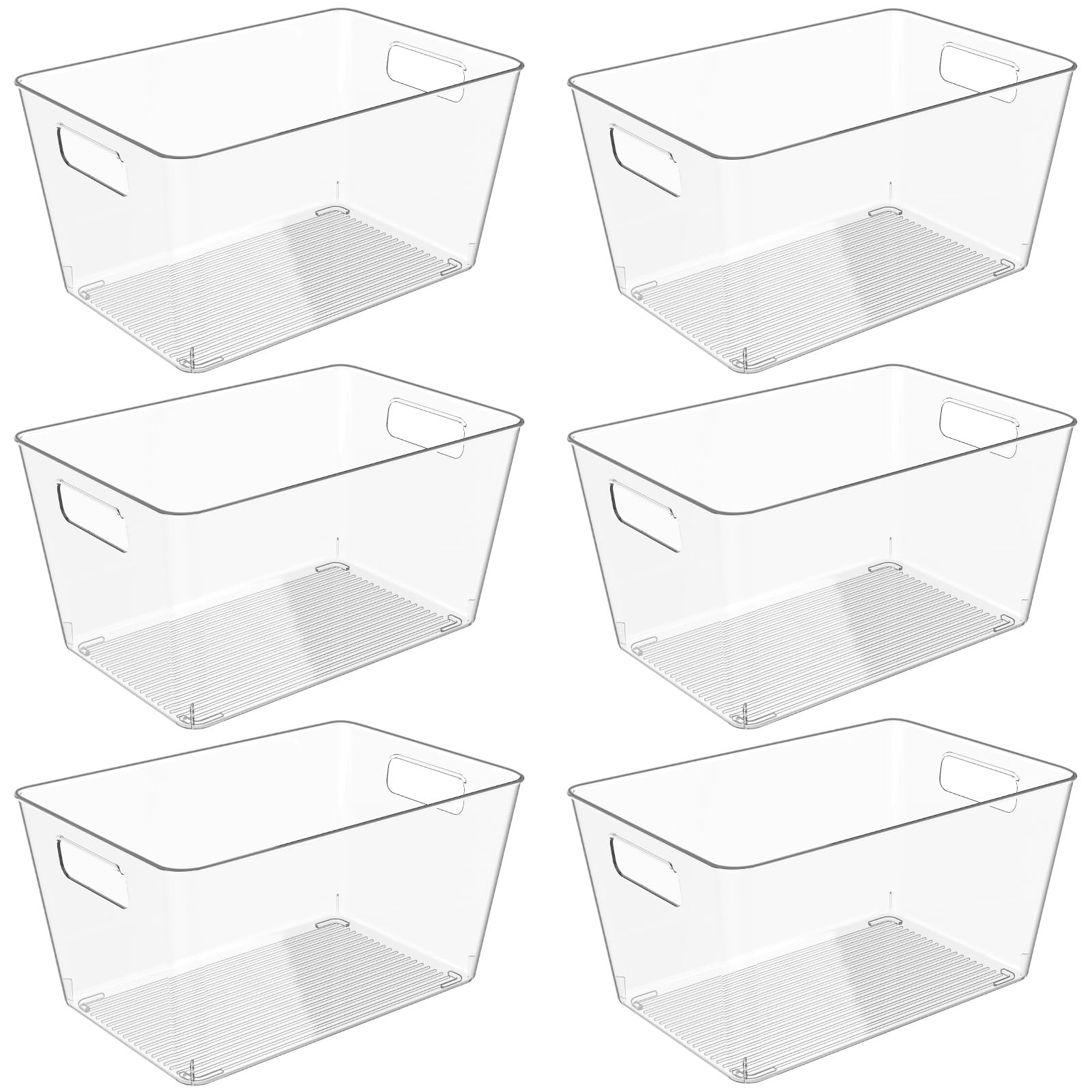 6 Pack Clear Plastic Storage Bins, 11" Large Pantry Organizer Bins with Handles, Plastic Containers for Refrigerator,BPA-Free Perfect for Kitchen,Fridge,Cabinet,Pantry,Bathroom,Closet Organization