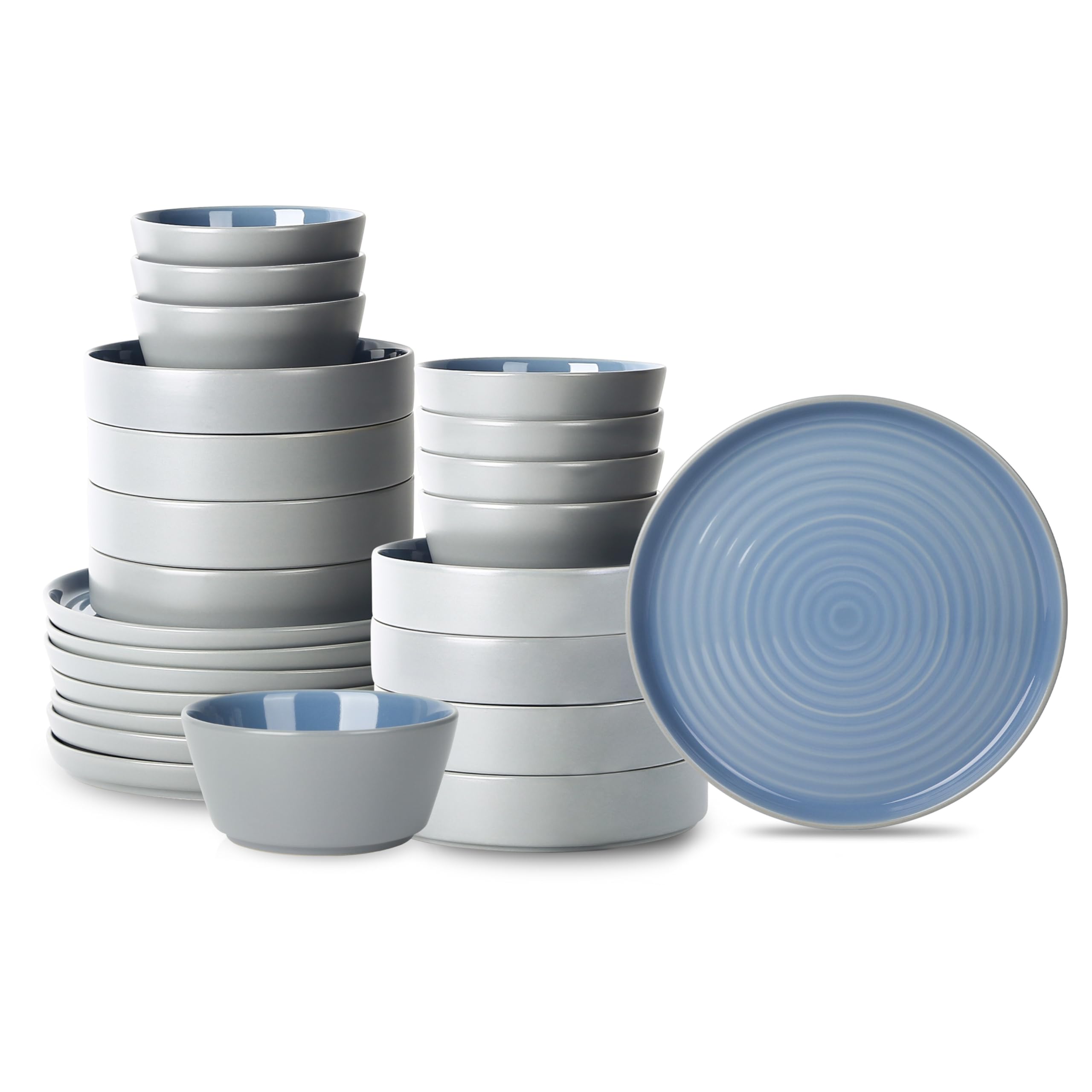 Stone Lain Elica 24-Piece Modern Dinnerware Set Stoneware, Plates and Bowl Sets for 8, Beige and Black