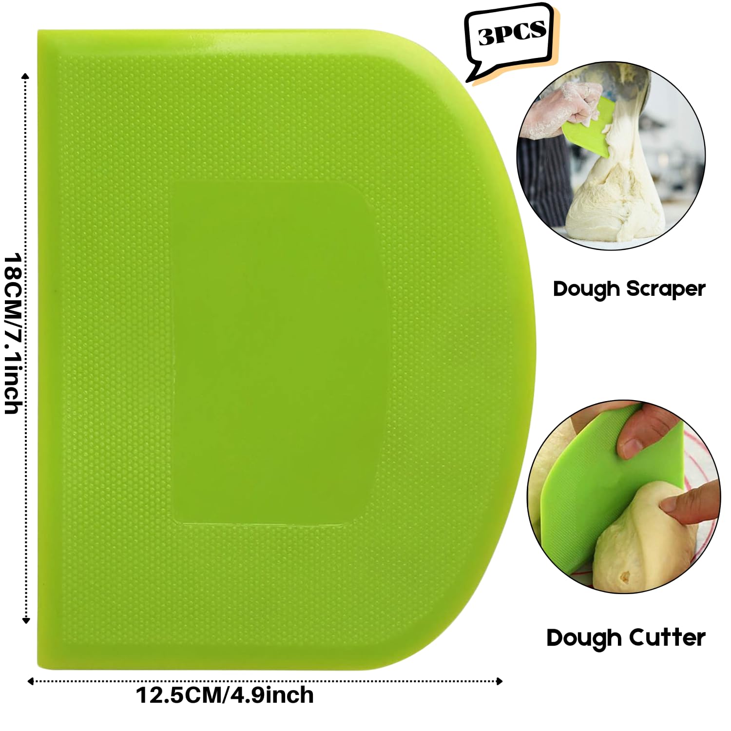 SURDOCA Dough Scraper Bench Scraper - 3P 7.1x4.9" Plastic Flexible Bowl Scraper, Sharp Edge & Angles Cake Scraper. Non-Slip Bakeware Decorating Tools Sculpting & Modeling Tools - Blue+White+Blue