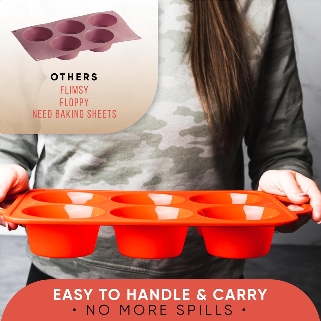 BAKE BOSS Silicone Jumbo Muffin Pan, 6 Cup Nonstick Cupcake Pan, BPA-Free