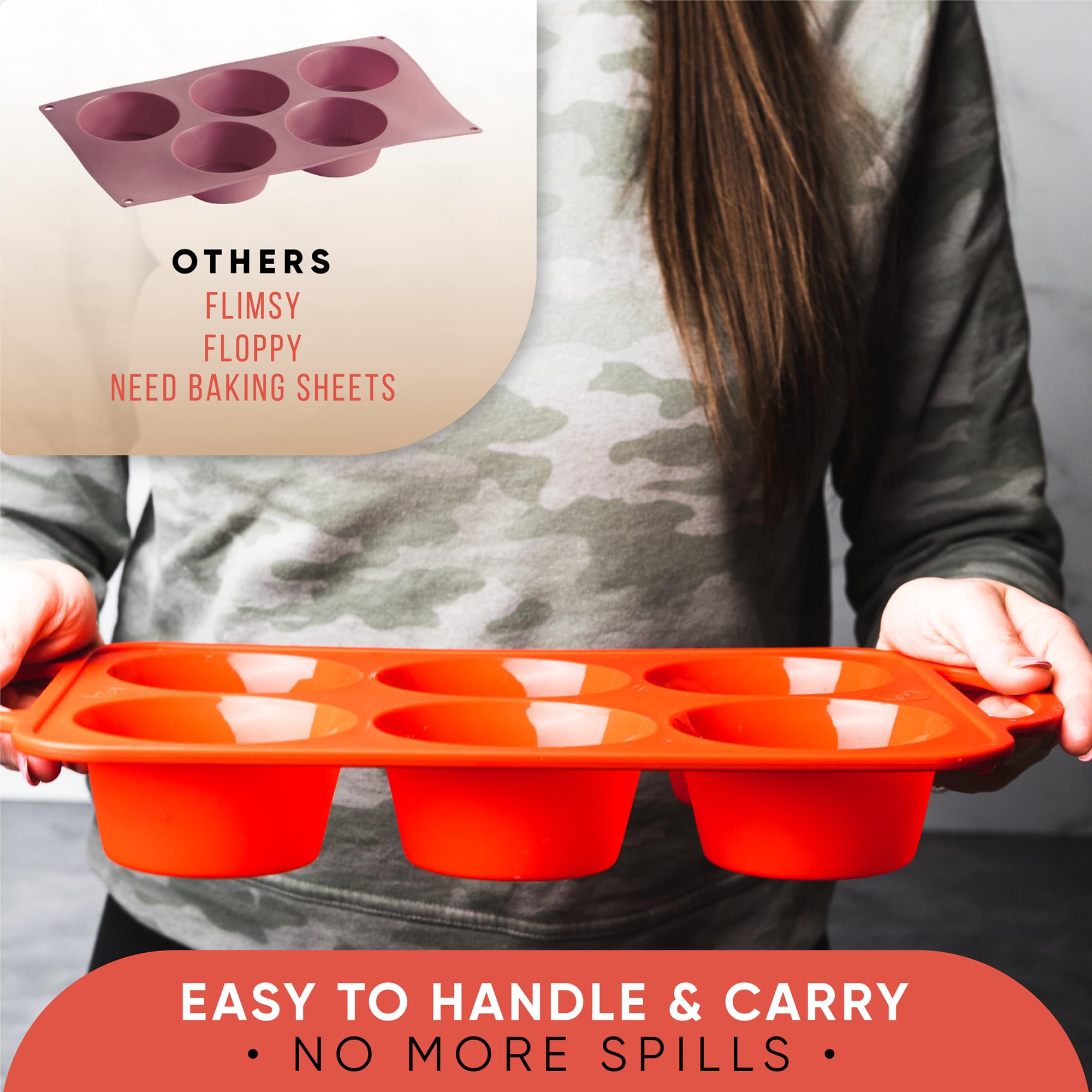 BAKE BOSS Silicone Jumbo Muffin Pan, 6 Cup Nonstick Cupcake Pan, BPA-Free