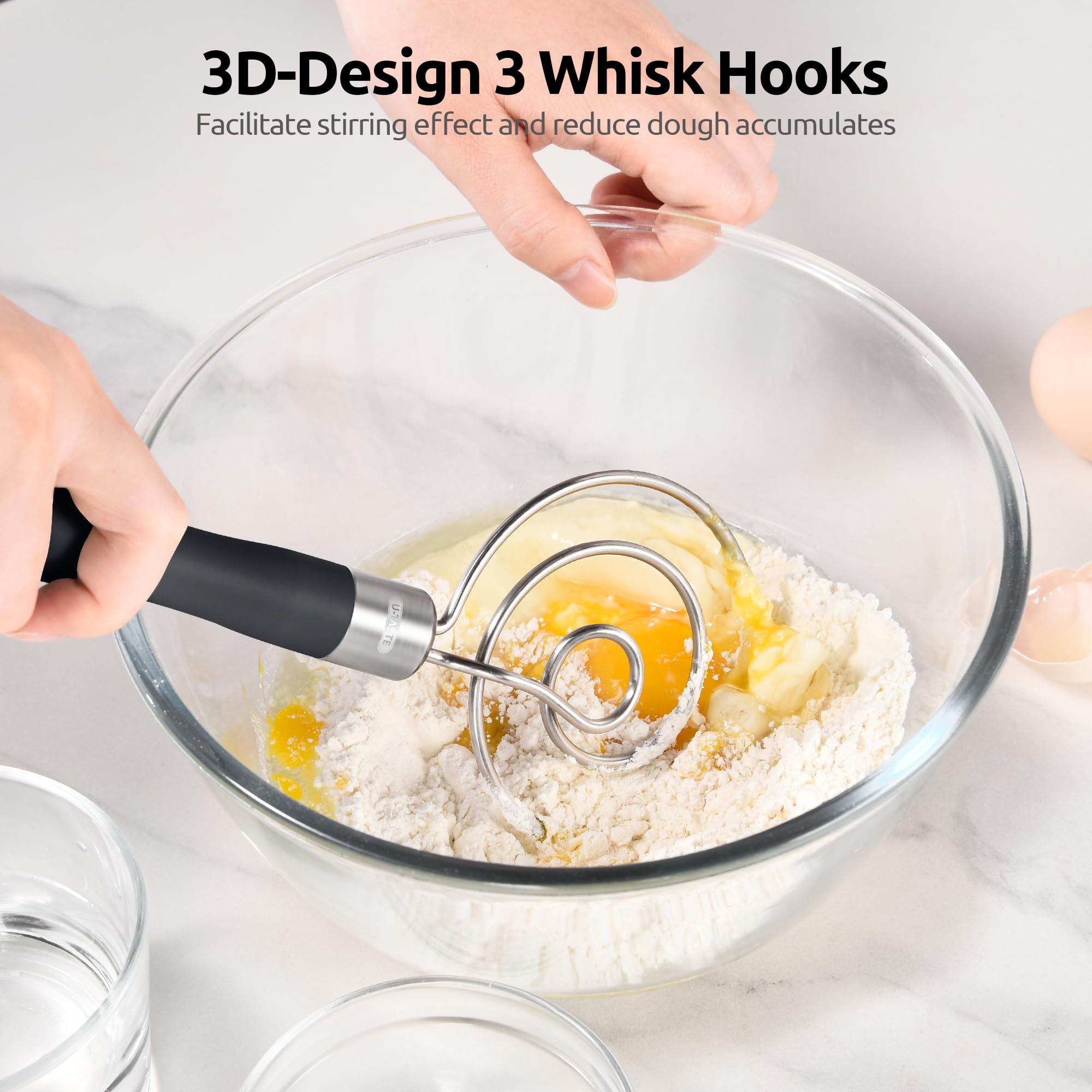 U-Taste Danish Dough Whisk 18/8 Stainless Steel Sourdough Mixer, Black