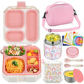 Itslife Bento Lunch Box Set for Kids with 12oz Soup Thermo&Lunch Bag, Leak-Proof Lunch Food Containers for Kids School, 5 Compartment, Sauce Cup, 10 Notes (Grey Dinosaurs)
