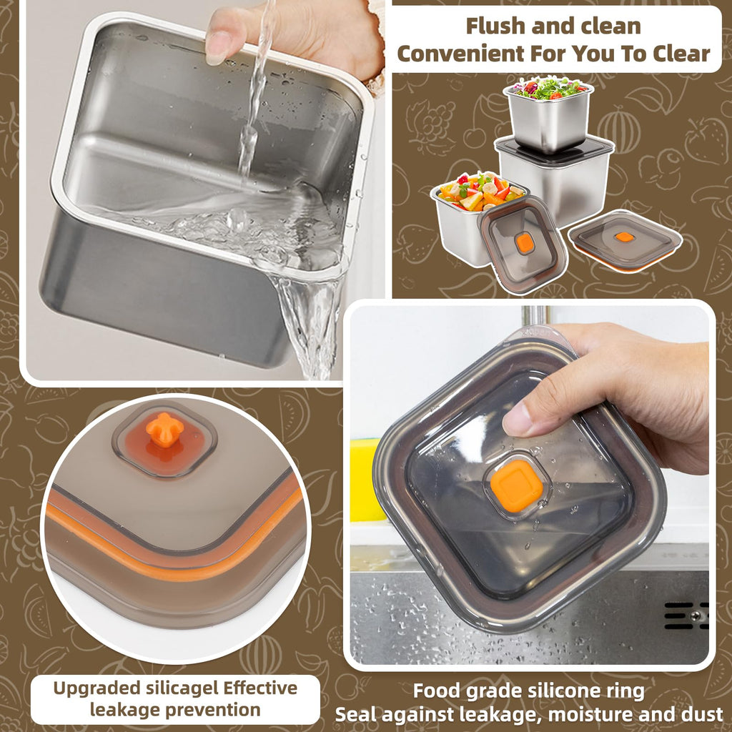 fecoqi 2 PCS Stainless Steel Food Storage Containers(47oz) with Lids Leak Proof & Airtight | Square Stainless steel freezer Containers,For Meal Prep,Fruit,Snack,Freezer