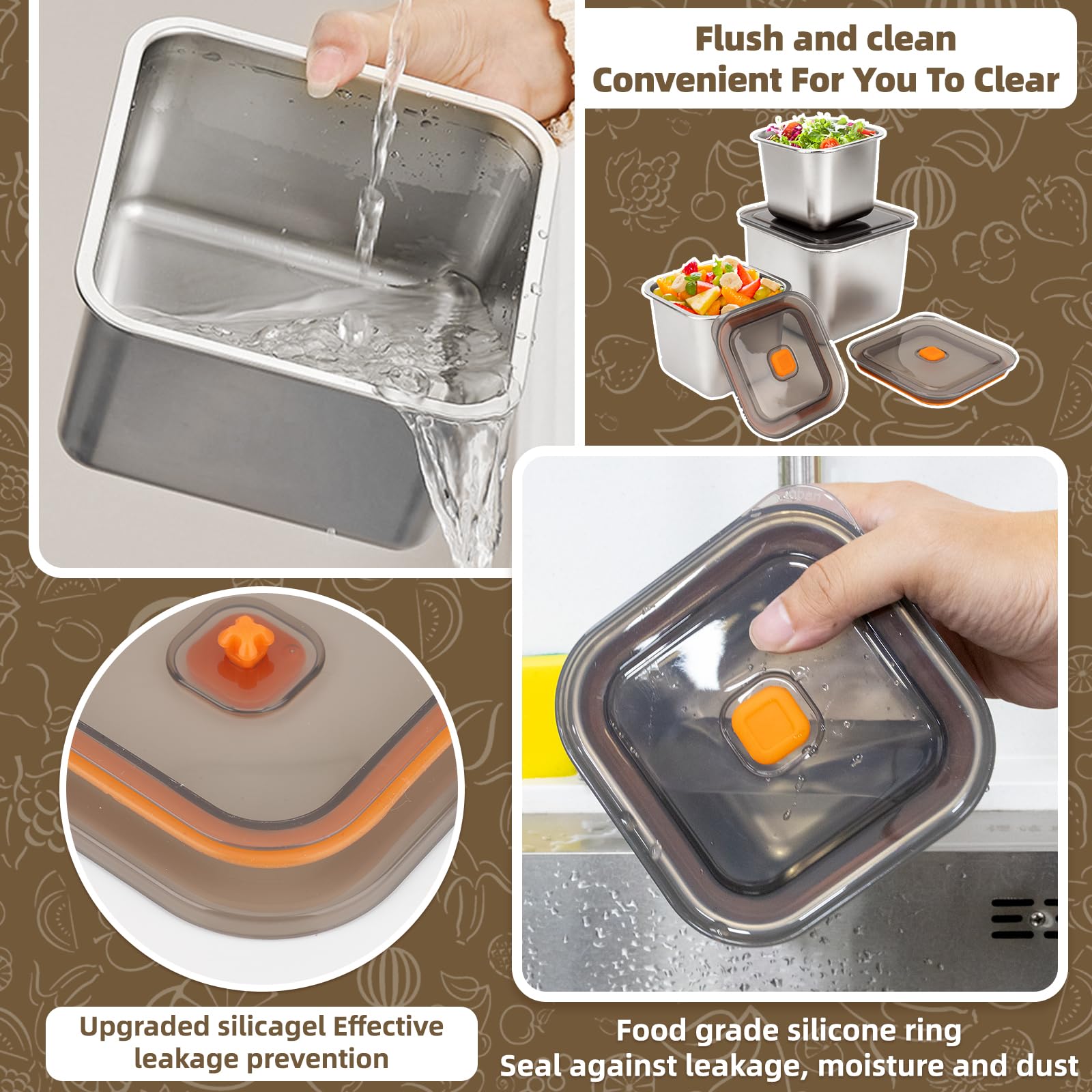 fecoqi 2 PCS Stainless Steel Food Storage Containers(47oz) with Lids Leak Proof & Airtight | Square Stainless steel freezer Containers,For Meal Prep,Fruit,Snack,Freezer