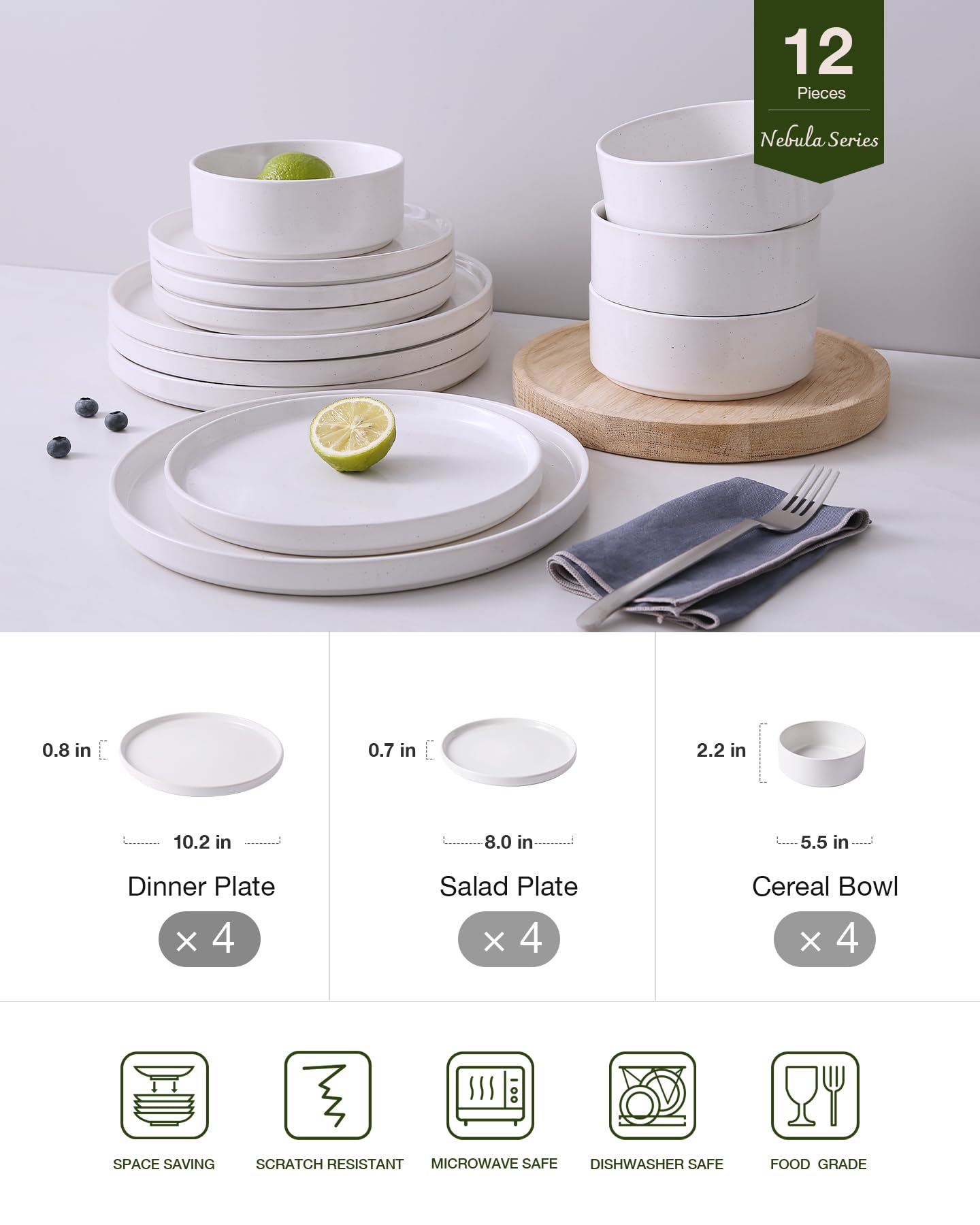 Famiware Nebula 12-Piece Dinnerware Set, White with Colorful Speckles