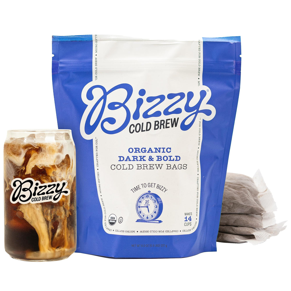 Bizzy Organic Cold Brew Coffee, Dark & Bold Blend, Brew Bags, 4 ct