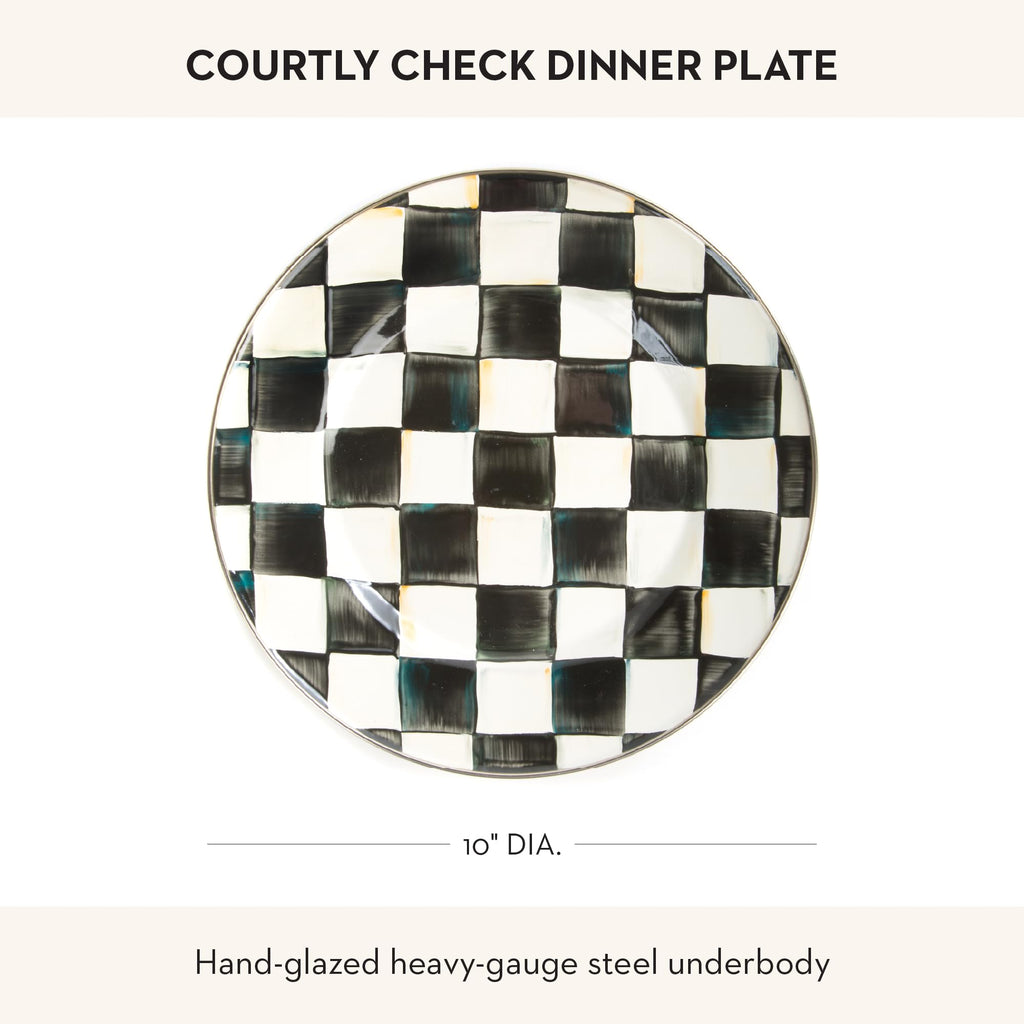 MACKENZIE-CHILDS Enamel Dinner Plate, Black-and-White Courtly Check