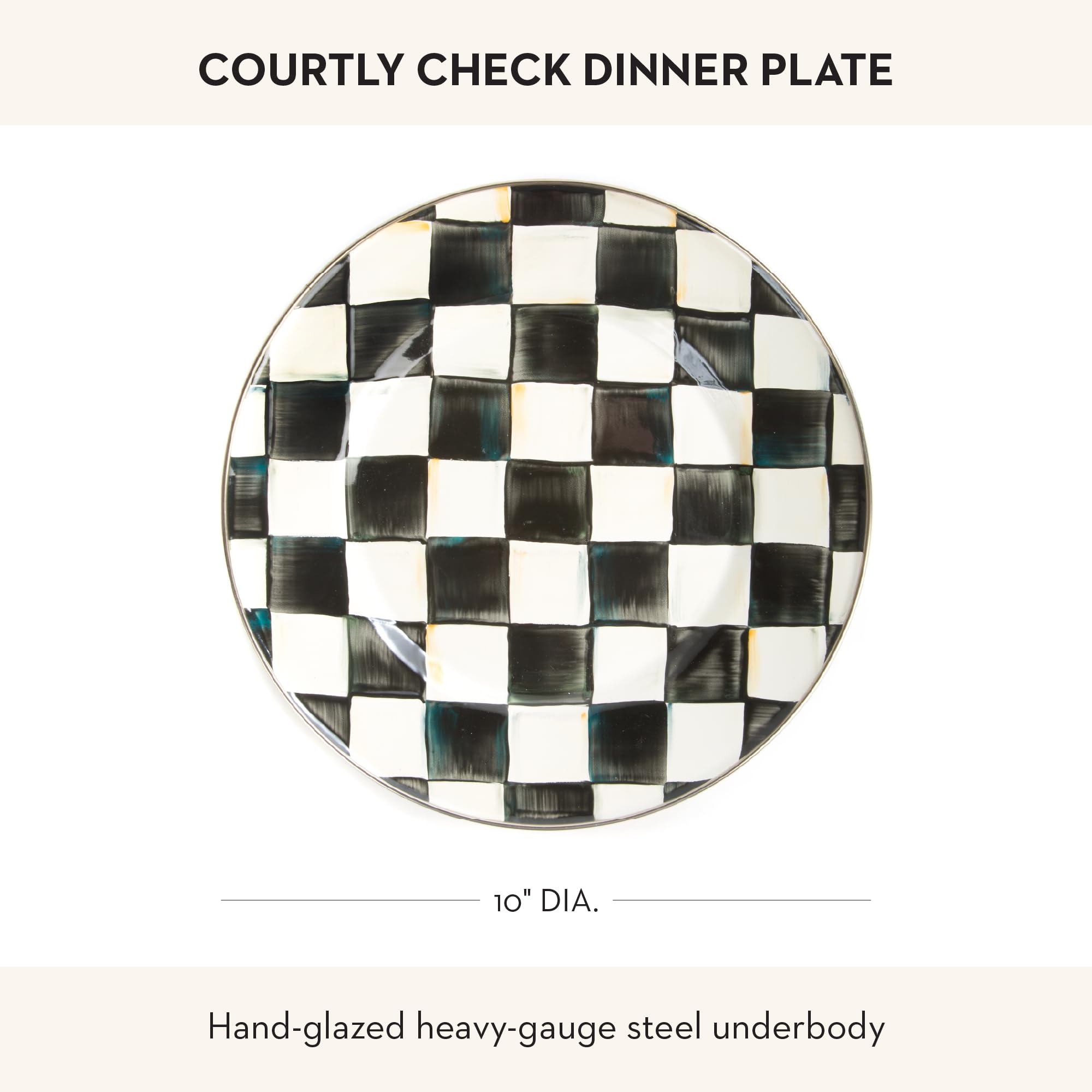 MACKENZIE-CHILDS Enamel Dinner Plate, Black-and-White Courtly Check