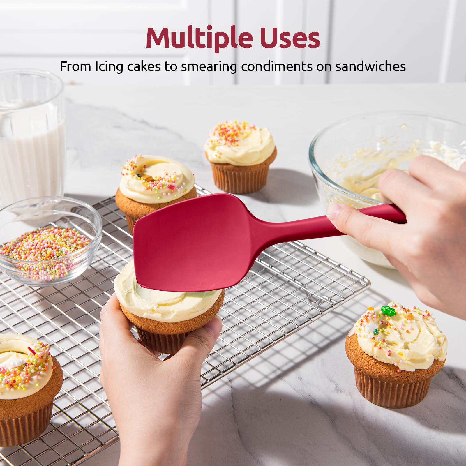 U-Taste Silicone Spoon Spatula Set of 3, 600°F High Heat Resistant, Red