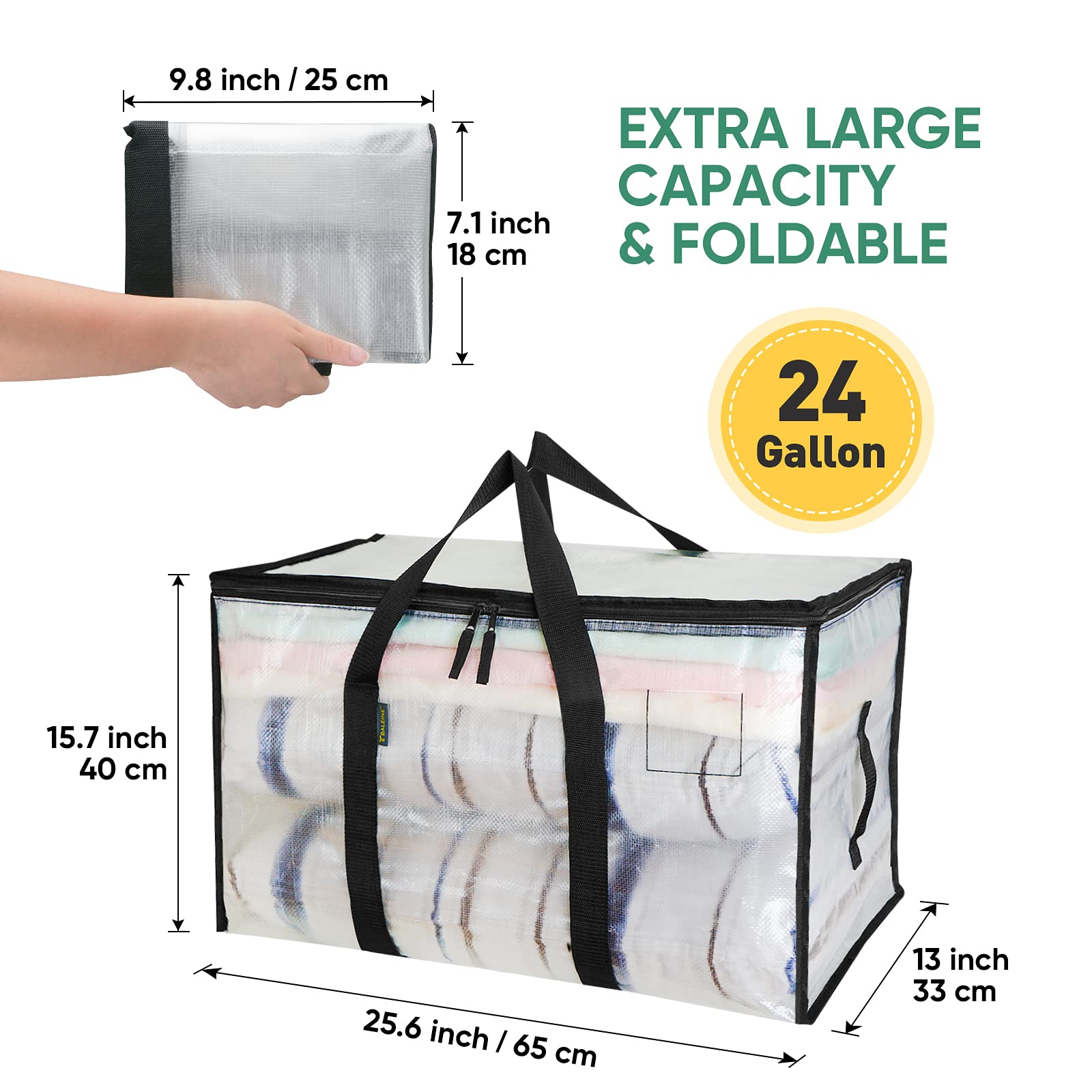 BALEINE 8-Pack Oversized Moving Bags with Reinforced Handles, Heavy-Duty Storage Tote for Clothes, Moving Supplies (Clear, 8-Pack)