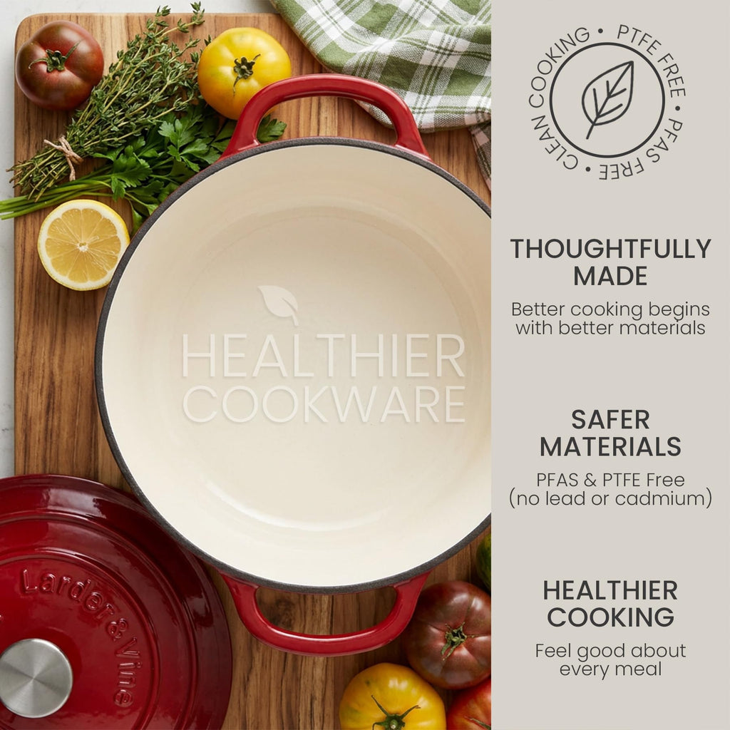Larder & Vine 5.7 qt Enameled Cast Iron Dutch Oven Pot with Lid, Cabernet