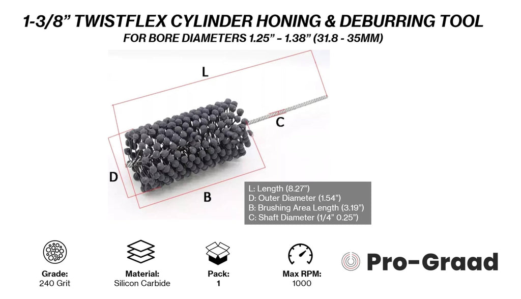 1-3/8" 240 Grit Silicon Carbide TwistFlex Cylinder Hone, Fits 1.25"- 1.38"