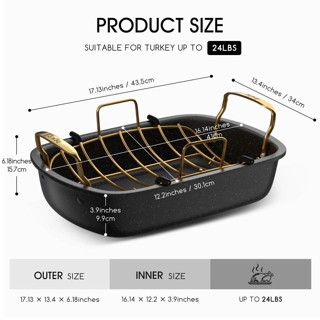 Nonstick Roasting Pan with Rack, 17" x 13" Large Turkey Roaster Pan