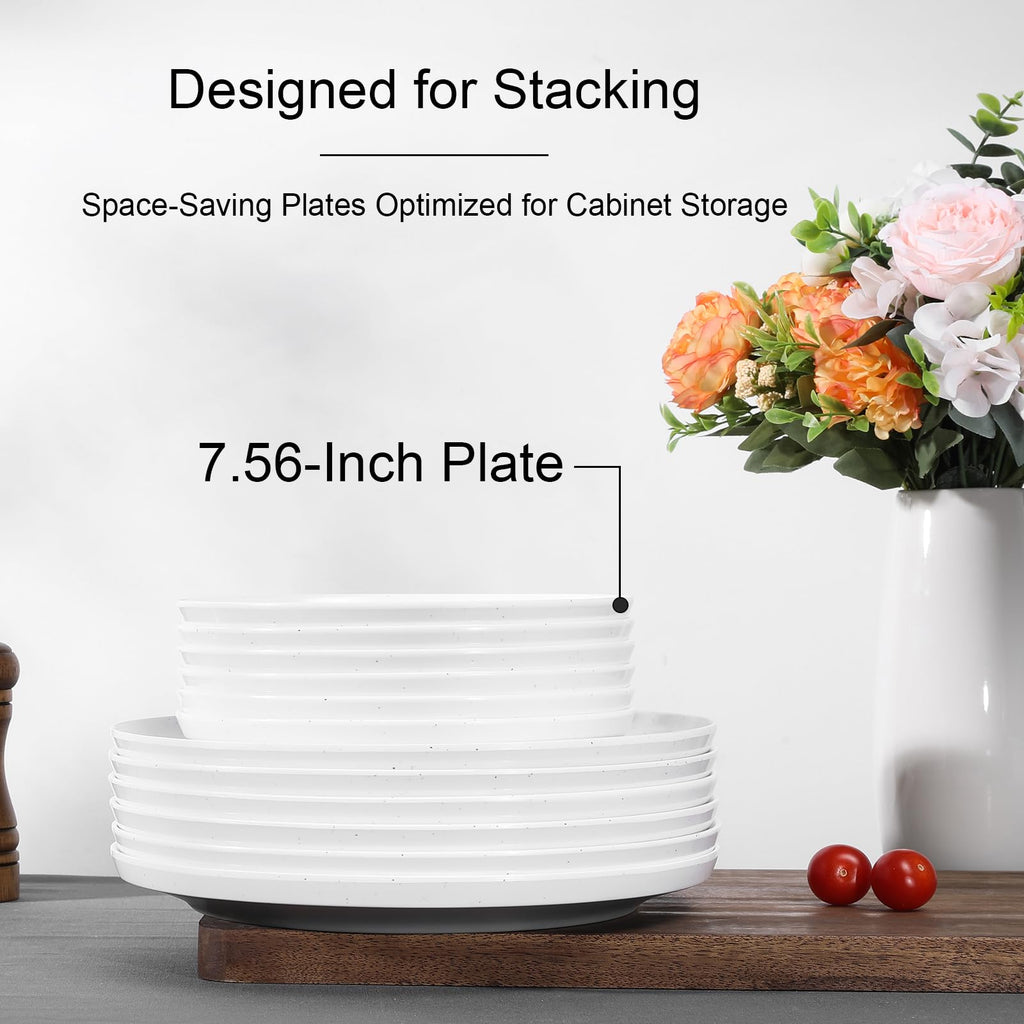 Webbylee Melamine Dessert Plates Set of 6-7.5" Serving Durable Dishes Perfect for Kitchen Outdoor Use,Durable Small Plates for Salad-White & Grey
