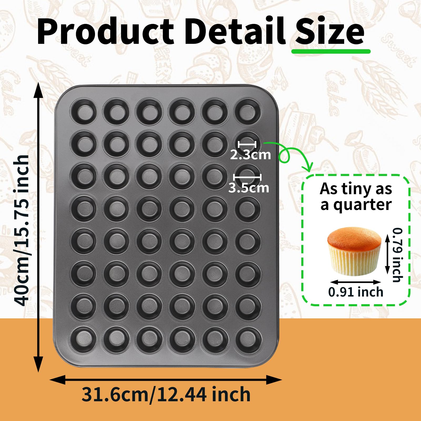 Beasea Mini Muffin Pan 48 Cups Nonstick, 1 Pack 48 Mini Small Tiny Cup Non Stick Muffin Baking Pan Tin Tray Carbon Steel Bakeware Individual Cupcake Baking Pan - Black