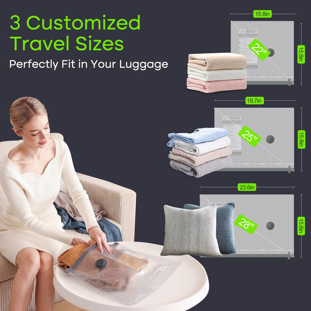 Vacbird 9 Pack Travel Vacuum Storage Bags with USB Electric Pump, Carry-on Size Space Saver Bags for Clothes and Clothing Travel，Compression Packing for Luggage and Suitcase