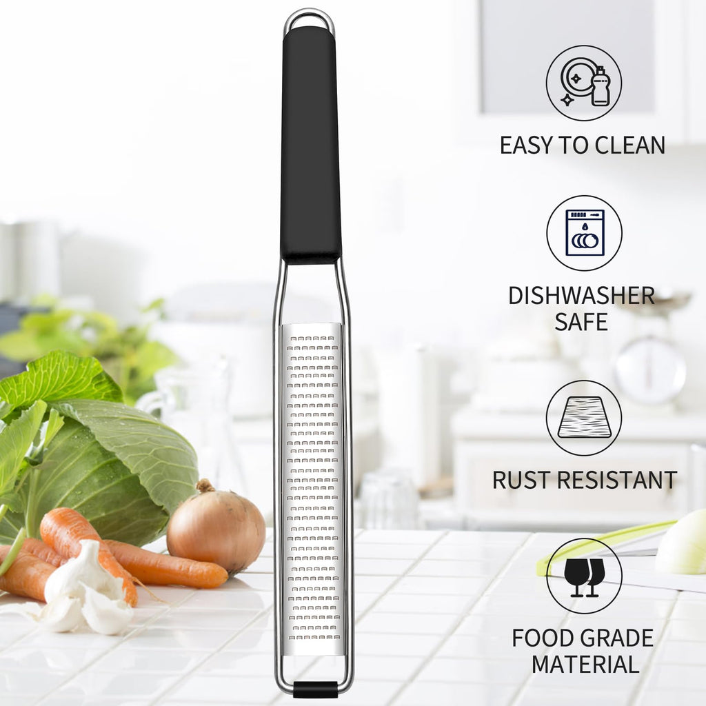 Cambom Lemon & Citrus Zester, Cheese Graters with Stainless Steel Sharp Blade for Parmesan Cheese, Ginger, Garlic, Nutmeg, Chocolate, Vegetables, Fruits, Dishwasher Safe Shredder Fine Blade