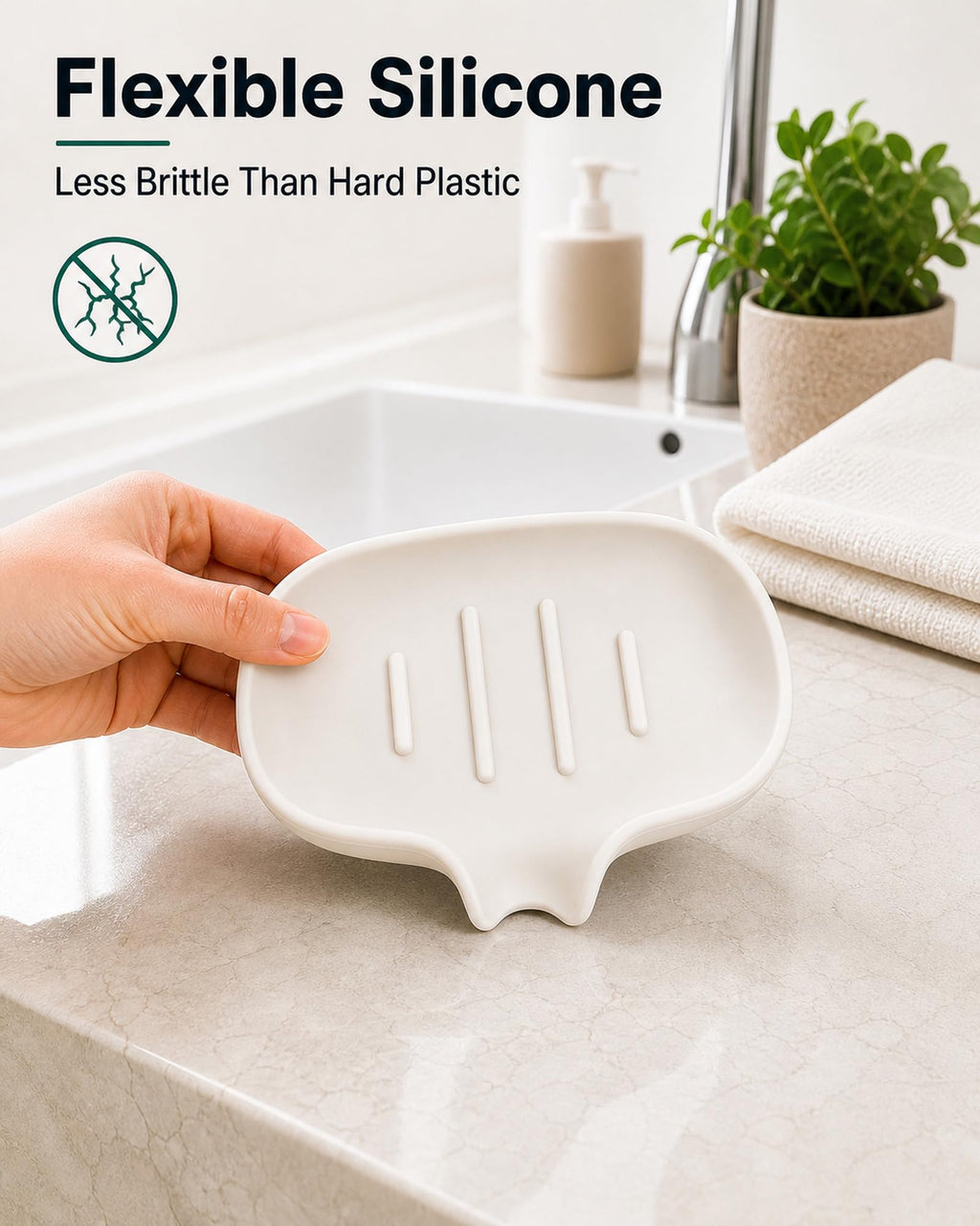 3 Pack Soap Bar Holder, AIMAIAIMAI Self Draining Soap Dish, Quick Drainage, Soap Dishes for Bathroom, Shower, Silicone Soap Tray for Kitchen, Dishwasher Safe (White)