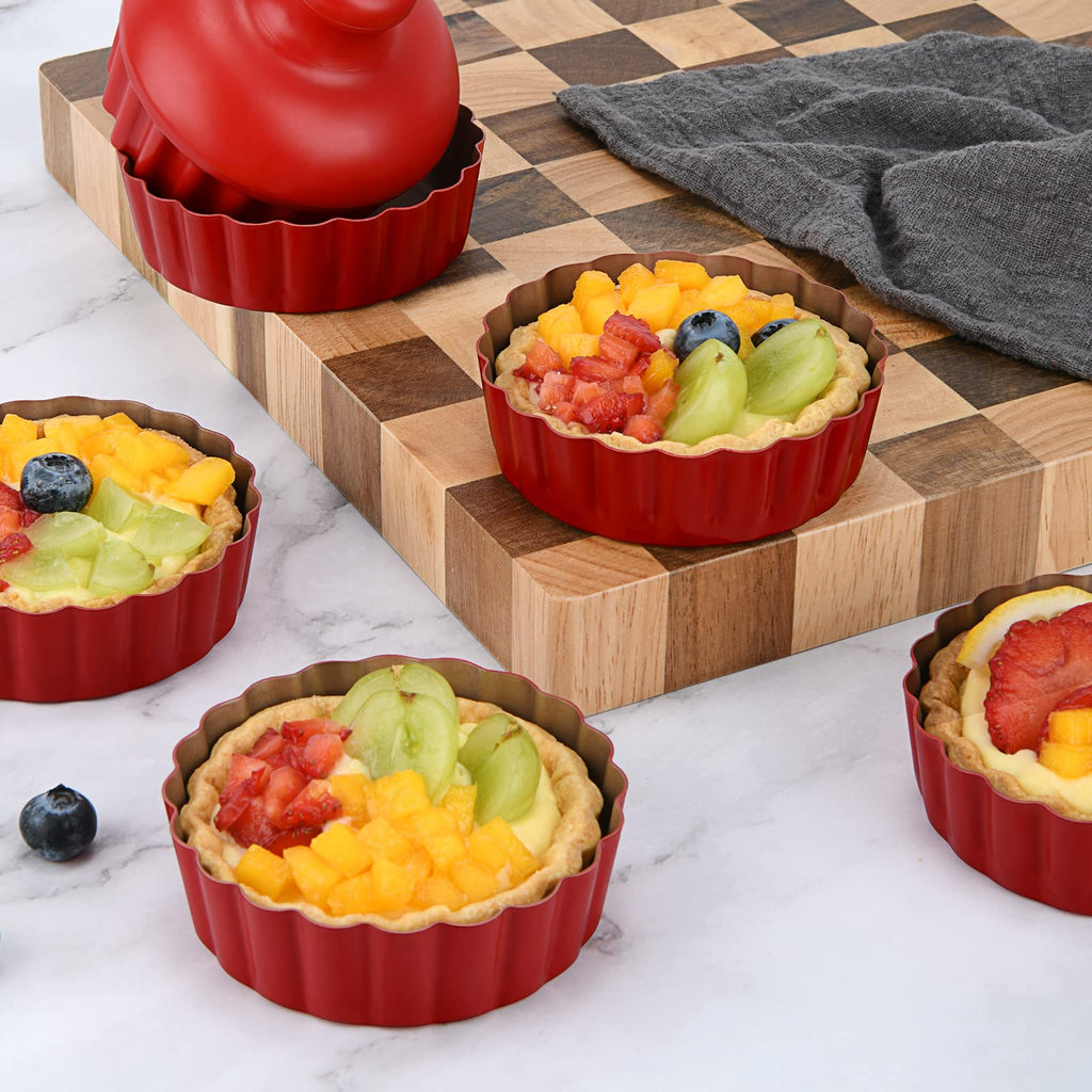 CGGYYZ 3-3/5 Inch Mini Tart Pans with Removable Bottoms, Round Mini Quiche Pans for Baking, Nonstick Cake Pans Set for Pies, Mousse Cakes, Dessert Baking (Red)