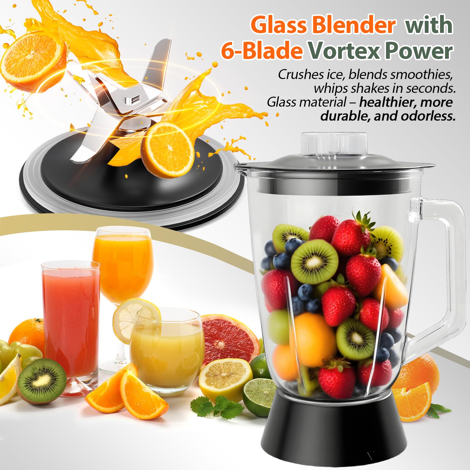 Food Processor and Blender Combo, 88 oz Food Chopper for Meat, Vegetable and Dough, 70 oz 700W Glass Jar Blender with 2 Speeds and Pulse for Smoothie, Nutrient Extractions, and More