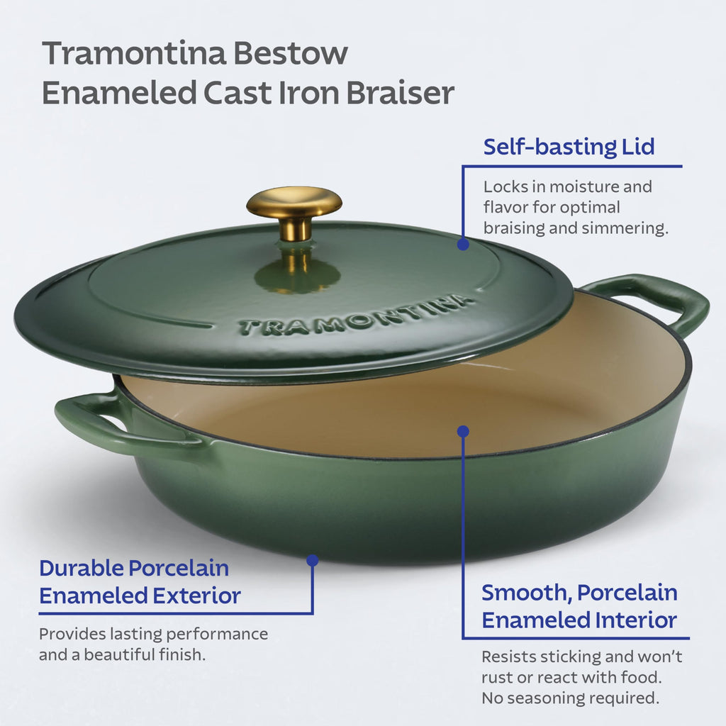 Tramontina Bestow Enameled Cast Iron 4-Qt Braiser Pan with Lid, Cactus