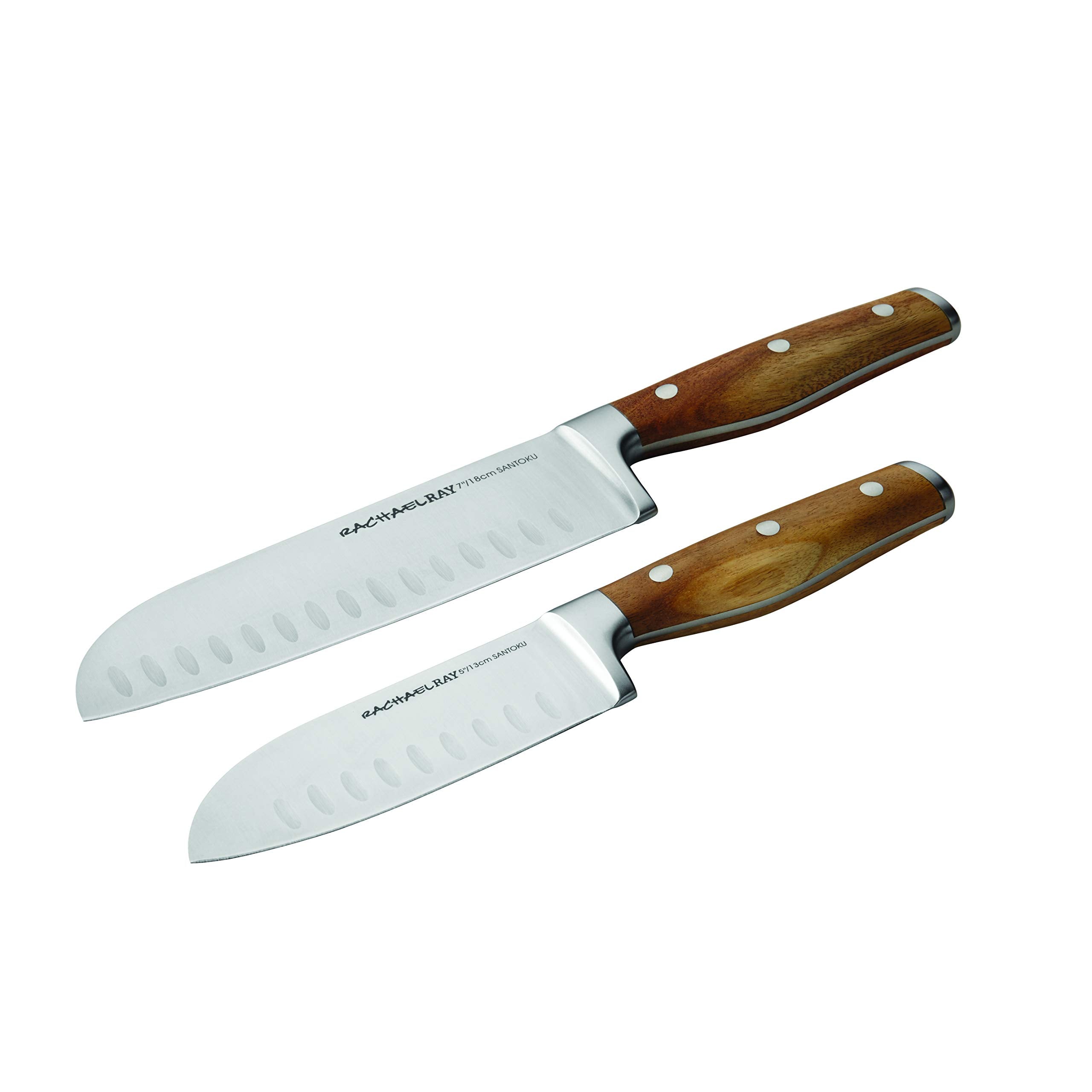 Rachael Ray Cucina Cutlery 2-Piece Japanese Stainless Steel Santoku Knife Set with Acacia Handles -,Acacia Wood