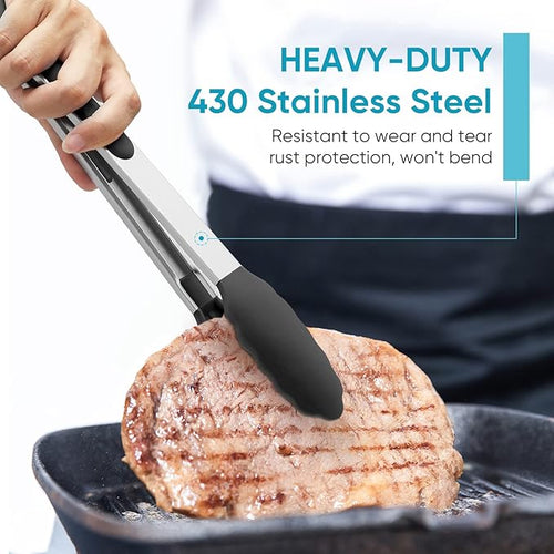 12-Inch Kitchen Tongs for Cooking with Silicone Tip,Black