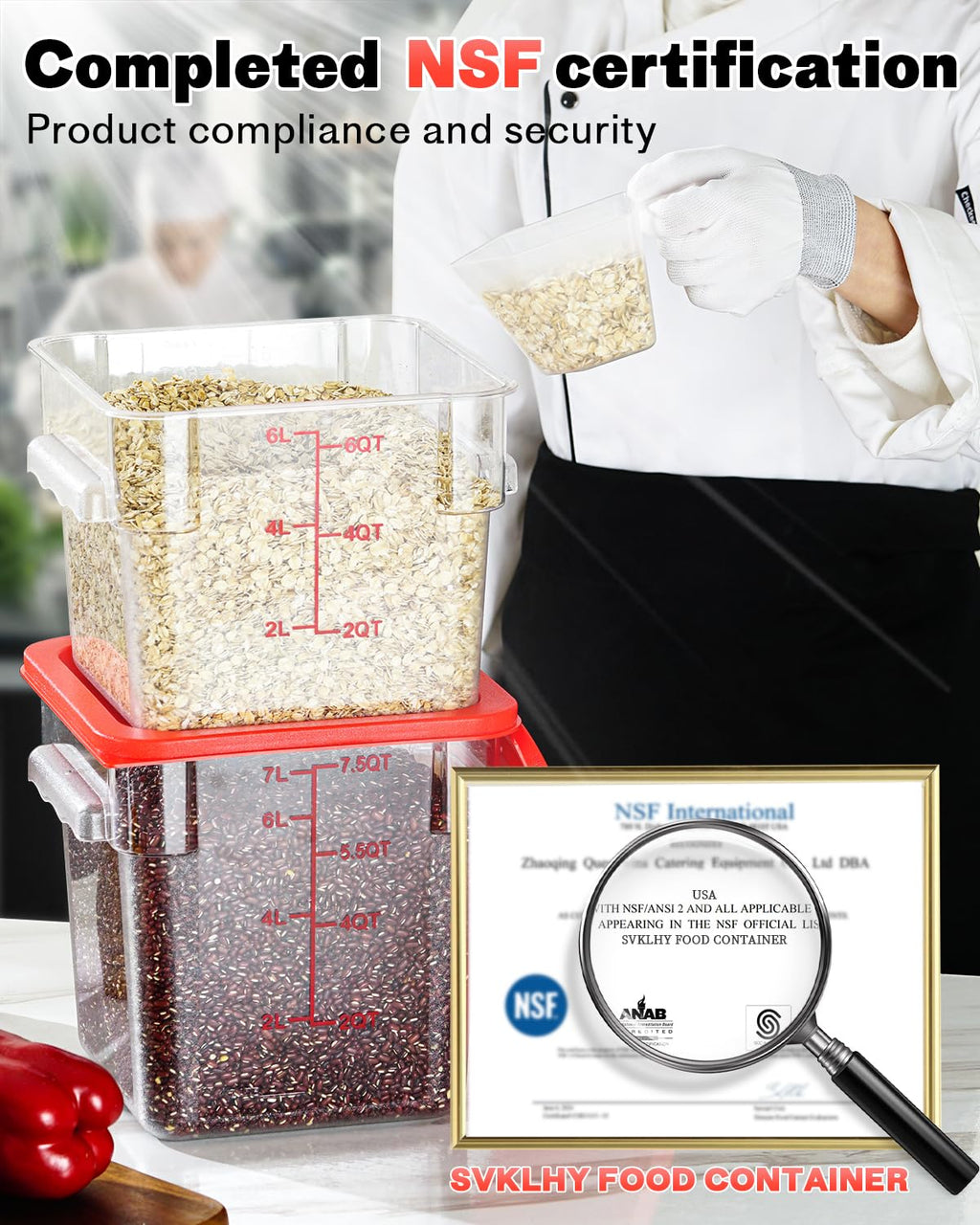 SVKLHY 4QT 4PCS NSF Commercial Clear Food Storage Containers with Lids(RED)