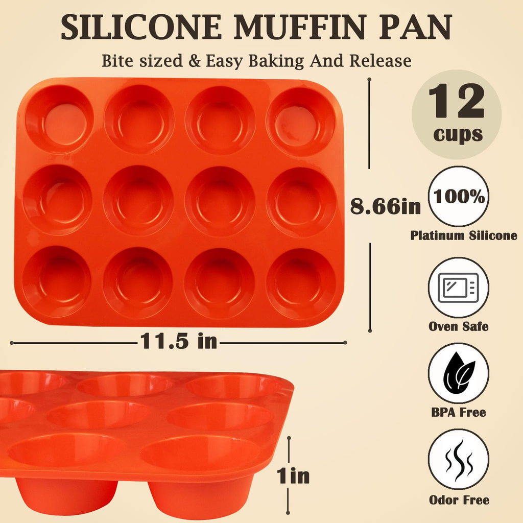 LERIYUFS 12 Cups Silicone Mini Muffin Pan Set, Nonstick Mini Cupcake Pans, BPA Free Small Muffin Tin for Baking, Set of 2 (Red+Red)