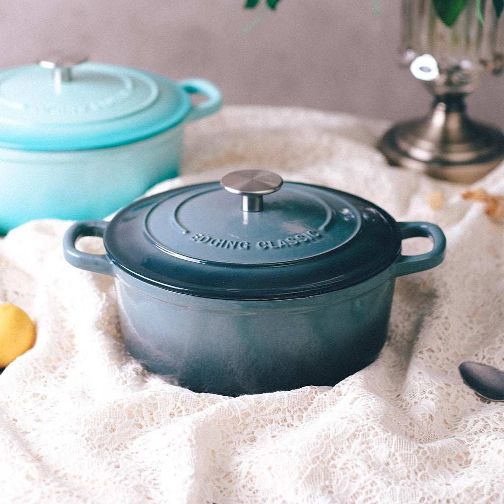 EDGING CASTING Enameled Cast Iron Covered 5.5 Quart Dutch Oven with Dual Handle, Slateblue