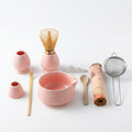 8-Piece Traditional Matcha Tea Set with Spouted Ceramic Bowl, Bamboo Whisk and Holder, Complete Japanese Matcha Kit for Home Latte Preparation, Includes Sifter and Scoop Rest, Premium Gift Box(pink)