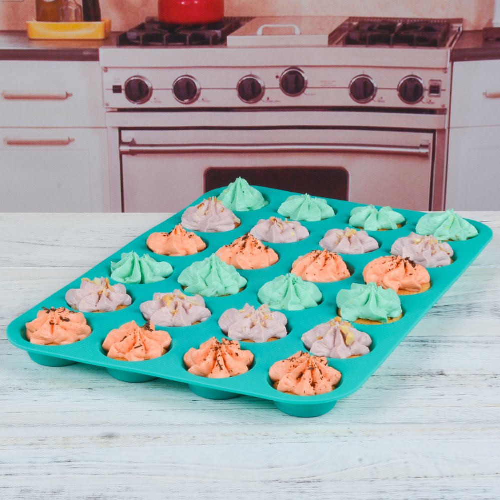 CAKETIME Silicone Muffin Pan Cupcake Pan Set - Mini 24 Cups and Regular 12 Cups Muffin Tin, Nonstick Food Grade Molds with 12 Baking Cups