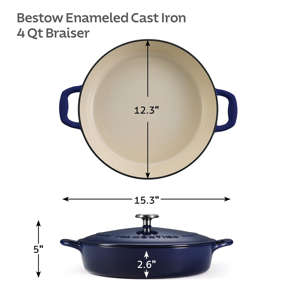 Tramontina Bestow Enameled Cast Iron 4-Qt Braiser Pan with Lid, Blue
