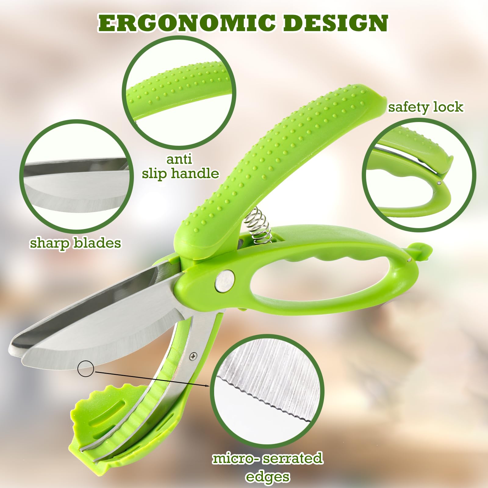 ALEXPHY Salad Scissors with Double Blades, Lettuce Chopper for Chopped Salad, Green
