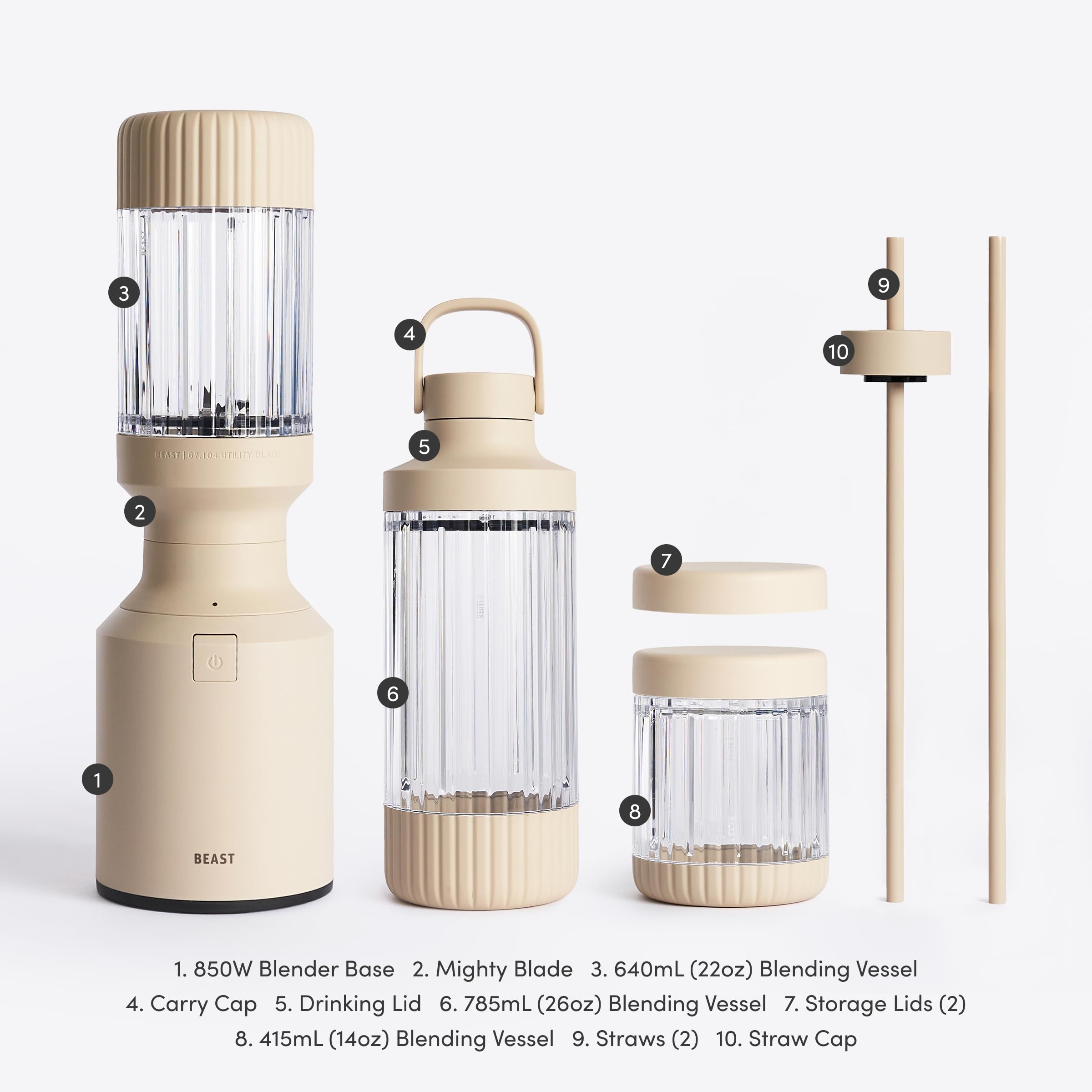 Beast Mighty 850 Plus Personal Blender, XL Vessel, Sand, 850W