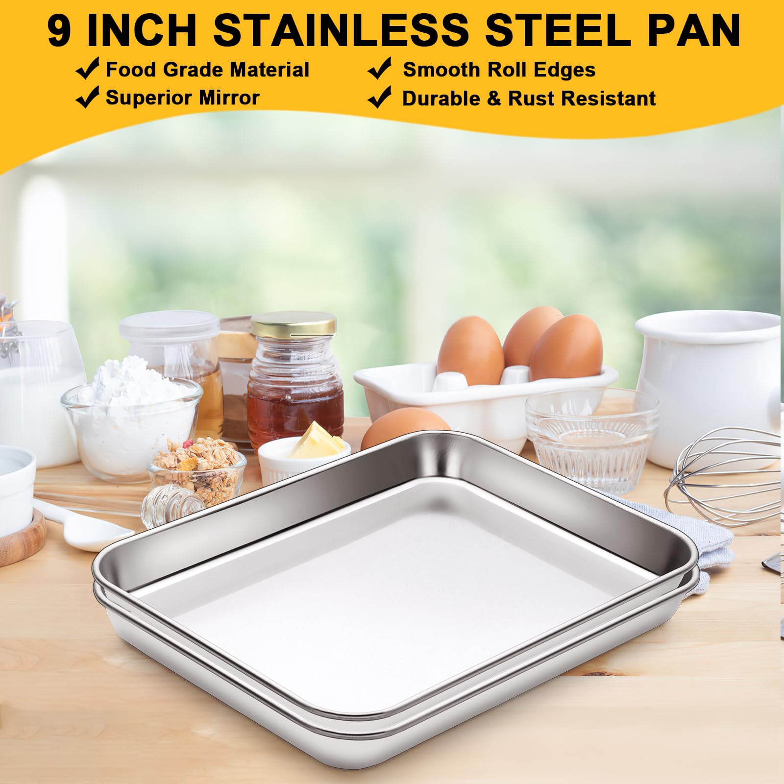 12Pcs Stainless Steel Baking Sheet Pan Set, Cookie Sheet Metal Baking Pan Oven Tray, Cooking Baking Sheet for Toaster Oven, Easy Clean, Dishwasher Safe, 9 x 7 x 1 Inch