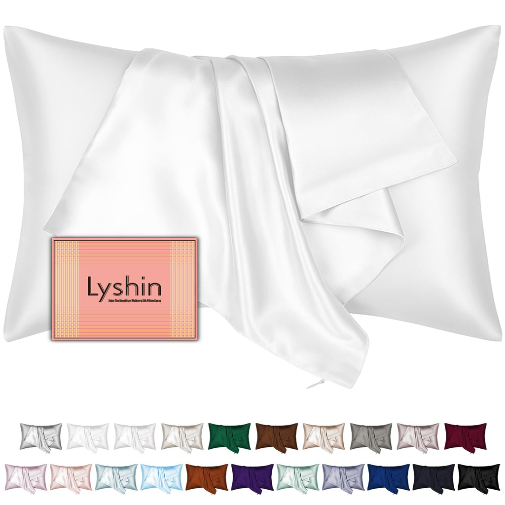 LYSHIN White Silk Pillow Cases Queen Size with Hidden Zipper