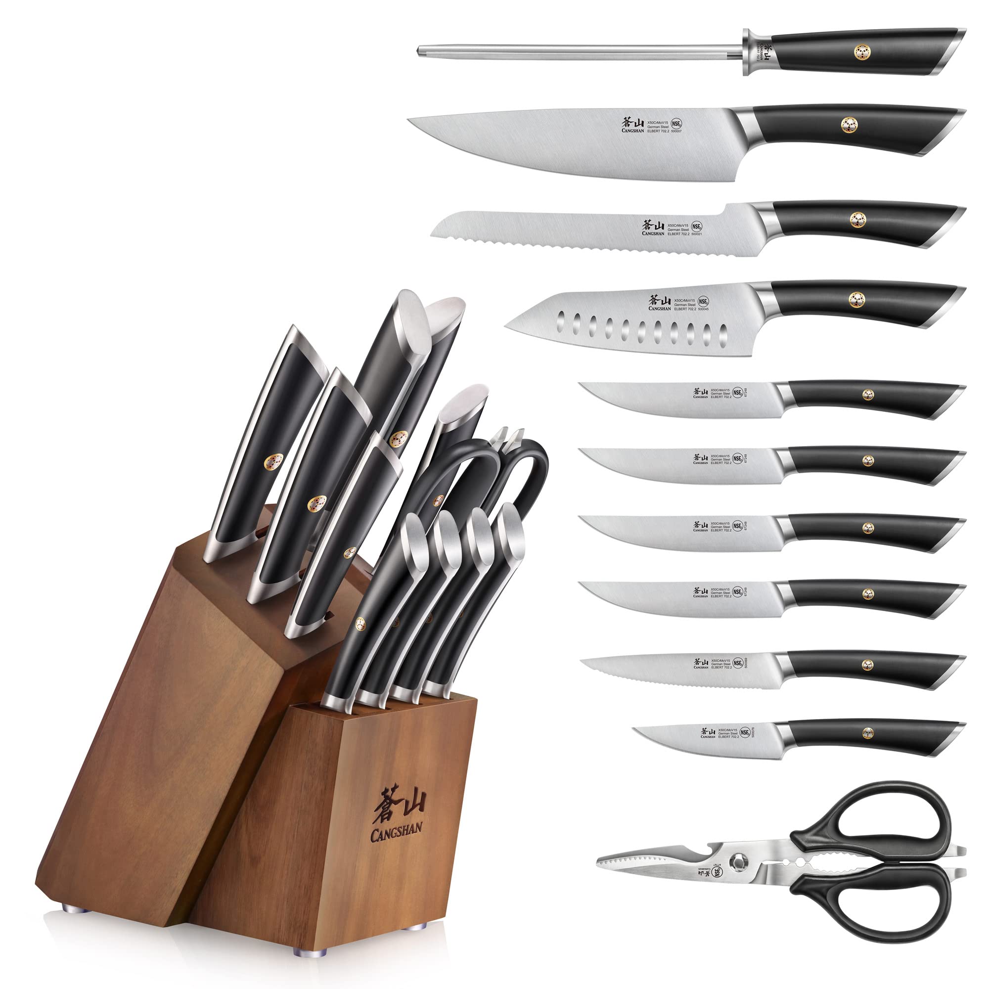 Cangshan ELBERT Series German Steel Forged Knife Block Sets (12-Piece, Black)