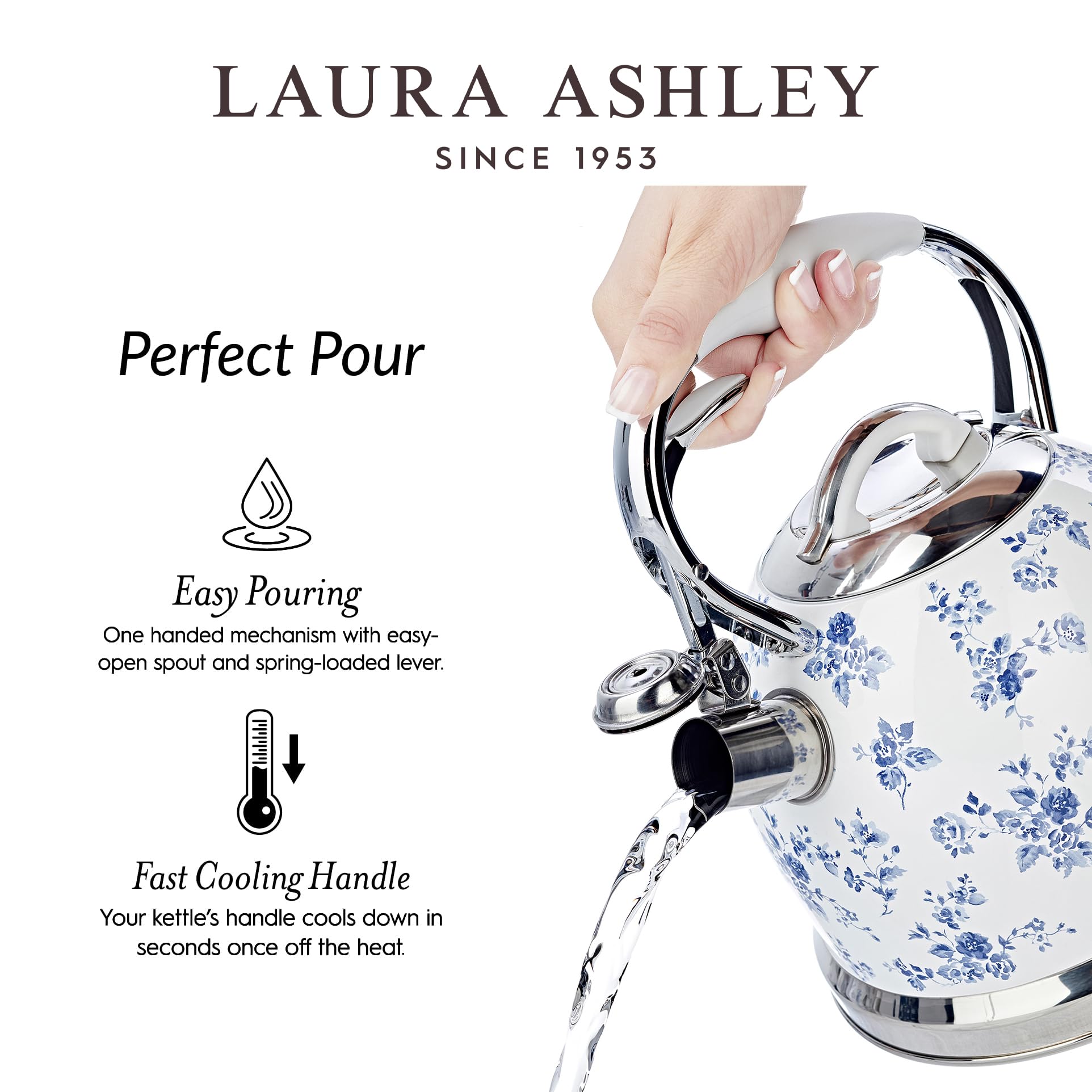 Laura Ashley China Rose Whistling Tea Kettle Stovetop, Tea Pot for Stove